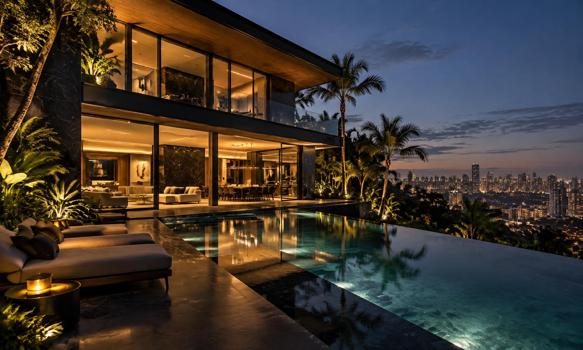 Residência contemporânea de alto padrão com piscina e vista para a cidade